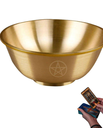 Mystical Copper Altar Bowl with Triple Moon and Pentacle Engravings for Spiritual Rituals