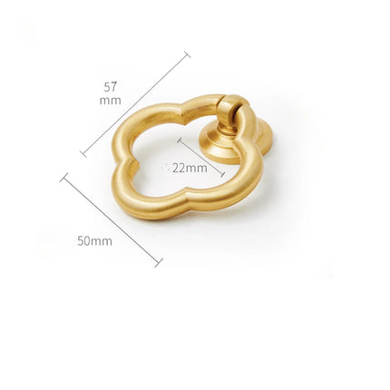 Gold Plum Blossom Cabinet Pull Handle — Solid Brass Single Hole Ring Pull, Set of 4