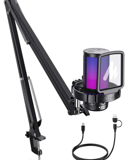 Illuminate Your Sound: Gamerwave RGB USB Condenser Microphone with Premium Noise-Cancellation and Customizable Lighting Effects