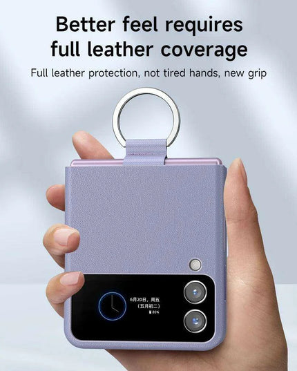 Luxurious Cowhide Leather Wallet Case with Lanyard for Samsung Galaxy Z Flip 3 - Premium Quality Design