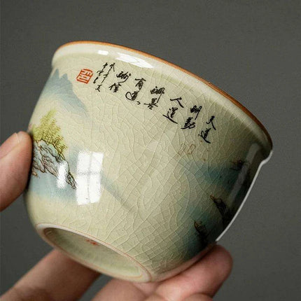 Elegant Landscape Ceramic Tea Cup for Traditional Kung Fu Tea Ceremony