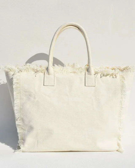 Personalized Trendy Fringed Canvas Tote with Stylish Ruffles
