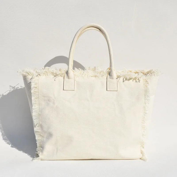 Personalized Trendy Fringed Canvas Tote with Stylish Ruffles