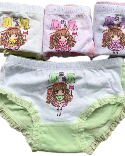4 pcs Girls' Cotton Briefs Collection - Soft, Breathable & Playful Patterns for Kids