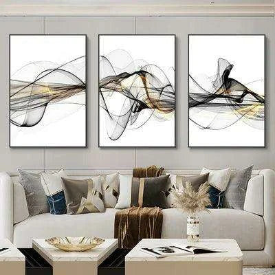 Nordic Elegance: Golden Deer Abstract Landscape 3-Piece Canvas Art Set with Customizable Borders for Luxury Home Decor