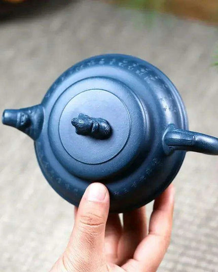 Artisan 340ml Yixing Teapot with Beautiful Blue Accents - Luxury Zisha Tea Set