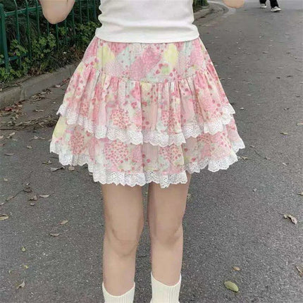 Delightful Retro Pink High-Waisted A-Line Mini Skirt for Women - Y2K Lolita Summer Vibes
