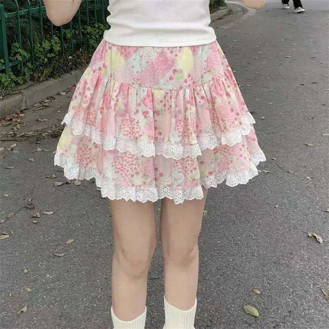 Delightful Retro Pink High-Waisted A-Line Mini Skirt for Women - Y2K Lolita Summer Vibes