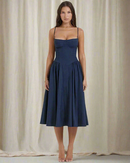 Chic Backless Pleated A-line Midi Dress