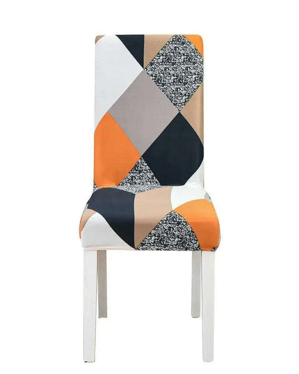 Elegant Geometric Blue-Grey Stretch Chair Covers for Stylish Dining Experiences