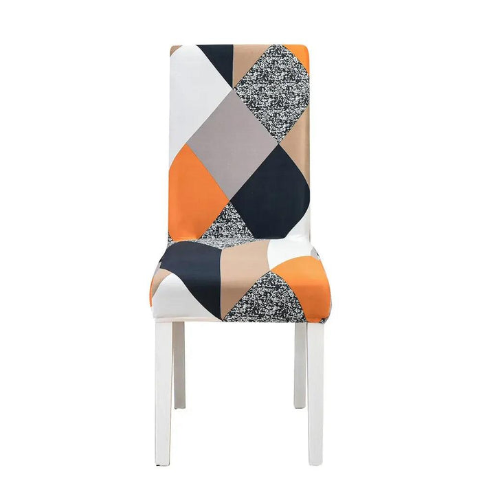 Elegant Geometric Blue-Grey Stretch Chair Covers for Stylish Dining Experiences