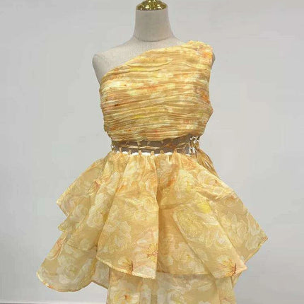 Chic Asymmetrical High-Waist Mini Dress with Statement Diagonal Collar for Fashion-Forward Women