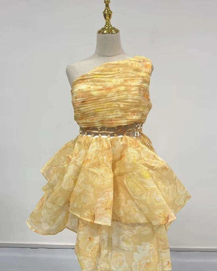 Chic Asymmetrical High-Waist Mini Dress with Statement Diagonal Collar for Fashion-Forward Women