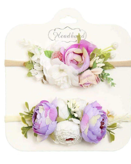 Floral Bow Infant Headband Set - 2-Piece Stretchy Hair Accessories for Newborns
