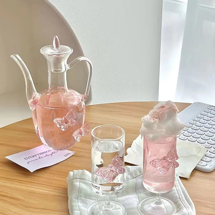 Charming Chinese Butterfly Teapot and Glassware Set for Tea and Cocktails