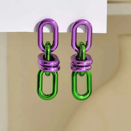 Emerald Edge Geometric Chain Earrings - Punk Chic Dangle Statement