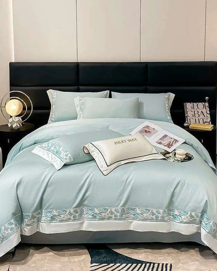 Luxury Rose Butterfly Embroidery 4-Piece Egyptian Cotton Bedding Set