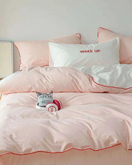 Mint Green Washed Cotton 4-Piece Bedding Set - Chic Duvet Cover for Dorm Rooms and Student Living