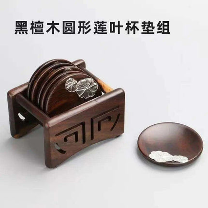 Elegant Ebony Square Zen Tea Ceremony Set with Wooden Tray