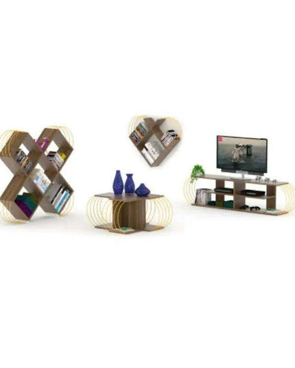 Retro-Inspired 68-Inch Walnut and Yellow Media Stand with Open Shelves by FurnisHome