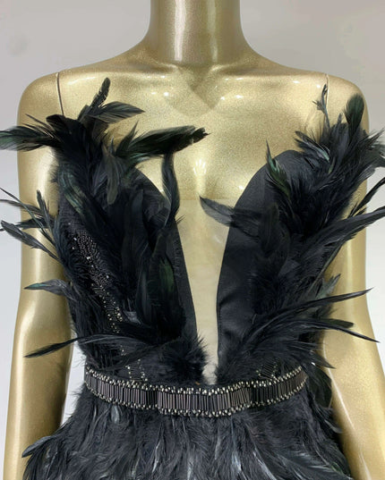 Elegant Black Feather Strapless Gown for Women
