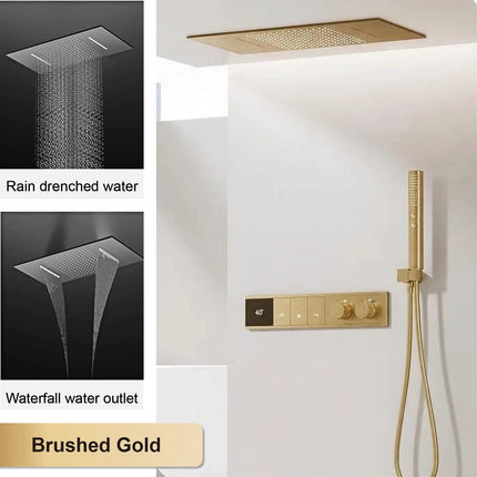 Gun Gray Brass LED Digital Display Thermostatic Shower Set Ceiling Mount Rain Shower Head Adjustable Slide Bar Bathroom Faucet gun-gray-brass-led-digital-display-thermostatic-shower-set-ceiling-mount-rain-shower-head-adjustable-slide-bar-bathroom-faucet