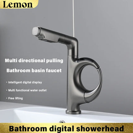 Pull-Out Basin Faucet with Digital Temperature Display & Adjustable Height