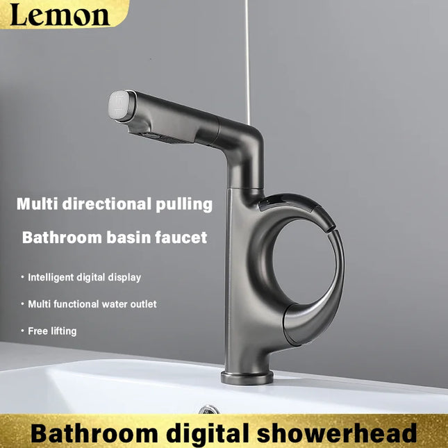 Pull-Out Basin Faucet with Digital Temperature Display & Adjustable Height
