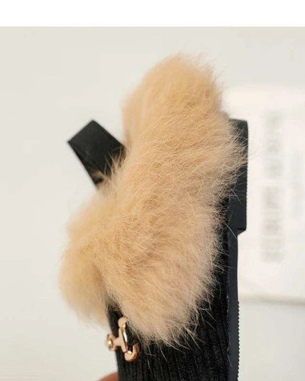 Charming Kids Black Fur Slip-On Slippers - Cozy Outdoor Slides for Boys and Girls