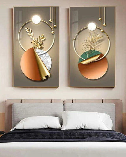 Golden Elegance: Captivating Abstract Geometric Canvas Art for Stylish Interiors