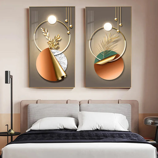 Golden Geometric Abstract Canvas Art Prints for Elegant Home Decor
