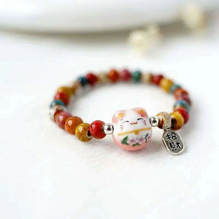 Lucky Cat Beaded Bracelet - Adjustable Harajuku Fashion Statement for Trendy Girls