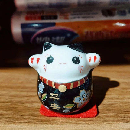 Charming Japanese Ceramic Lucky Cat Daruma Figurine for Home Decor and Gifting