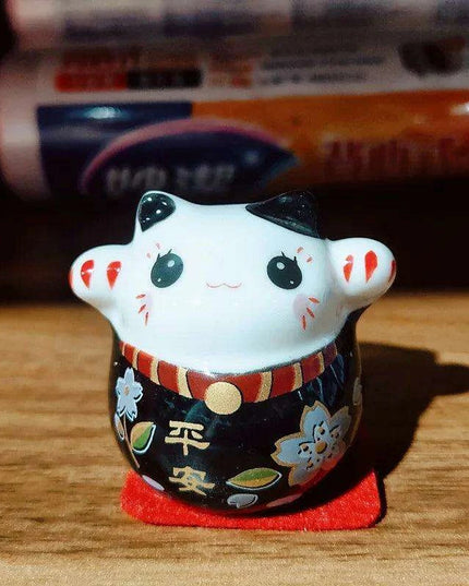 Charming Japanese Ceramic Lucky Cat Daruma Figurine for Home Decor and Gifting