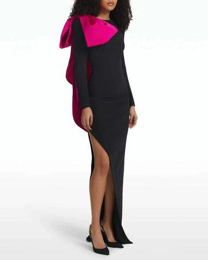 Elegant DEAT Tailored Evening Gown with Bold Bowknot and Sassy Side Slit for Women - Fall 2024 Collection 35Z387