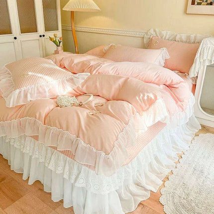 Royal Lace Ruffle Cotton Bedding Collection with Quilted Bedspread