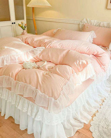 Royal Lace Ruffle Cotton Bedding Collection with Quilted Bedspread