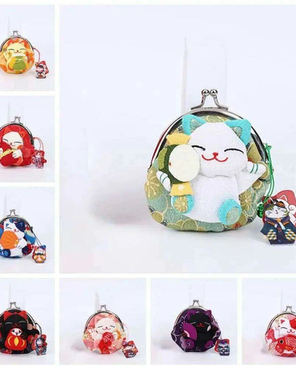 Floral Maneki Neko Coin Purse - Japanese Lucky Cat Wallet for Everyday Elegance