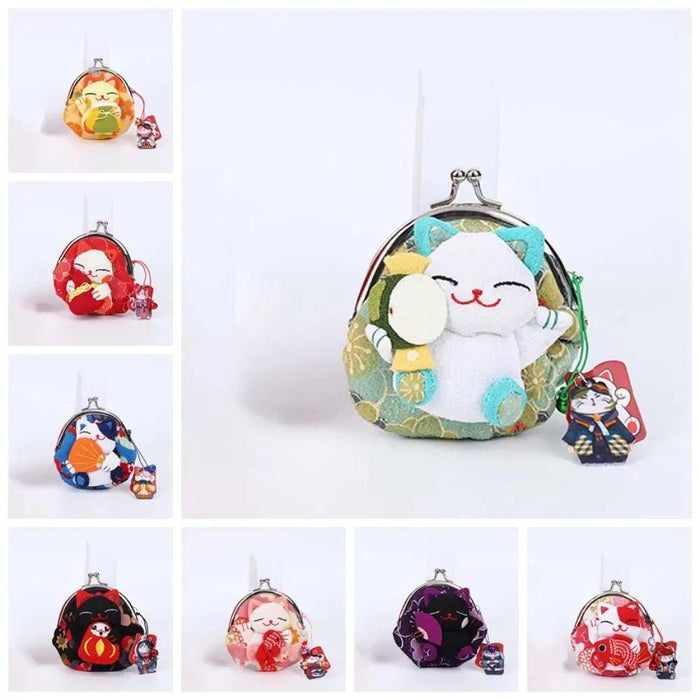 Floral Maneki Neko Coin Purse - Japanese Lucky Cat Wallet for Everyday Elegance