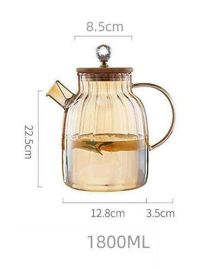 Elegant Amber Striped Glass Teapot - Perfect for Tea, Juices, and Social Gatherings