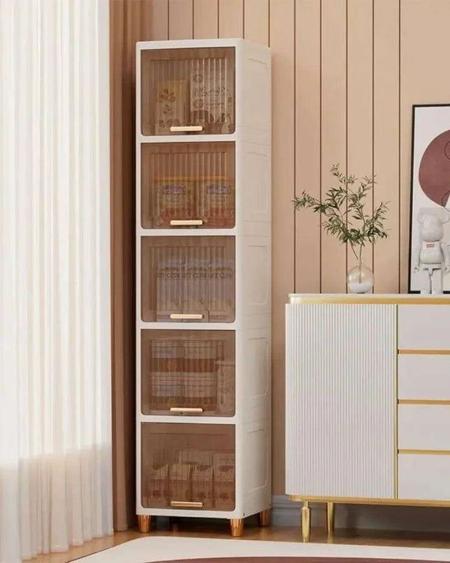 Versatile Hidden Sliding Door Storage Organizer with Top Bin - 46 Gallon Heavy-Duty Plastic Container