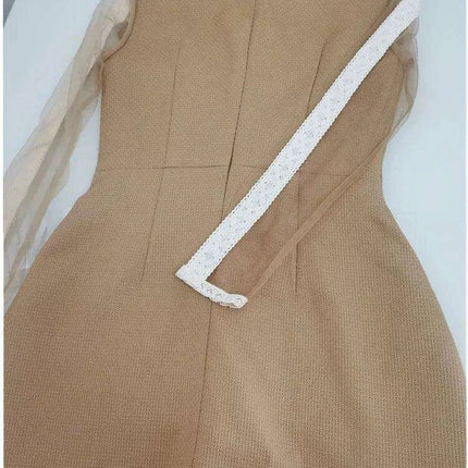 Elegant Vintage Lace Patchwork Runway Dress with Mesh Sleeves for Women