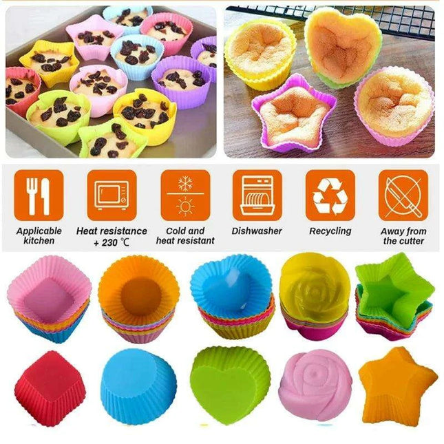 Silicone Baking Molds Collection - 6/12 Pack Non-Stick Round & Heart Shapes for Creative Dessert Making