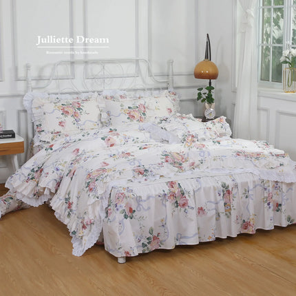 Warm Textile Home Rose Printed Lace Ruffle King Duvet Bedding Set