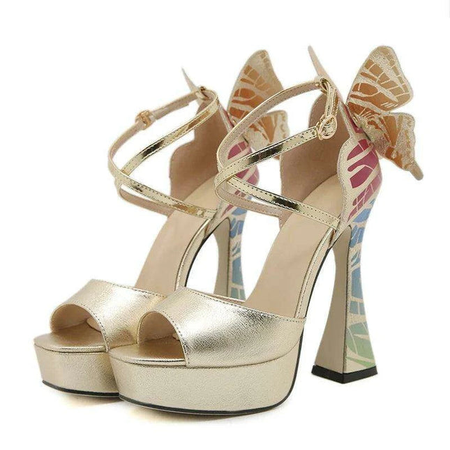 Liyke Women's Elegant 13.5CM High Heel Butterfly Peep Toe Platform Sandals for Special Events