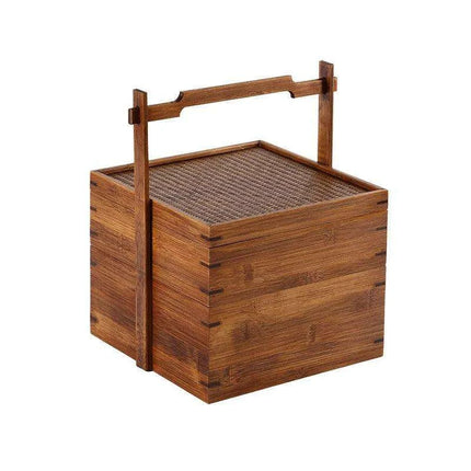 Vintage Artisan Wooden Fruit Holder with Chic Lid and Dividers | Timeless Style