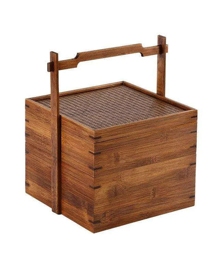 Vintage Artisan Wooden Fruit Holder with Chic Lid and Dividers | Timeless Style