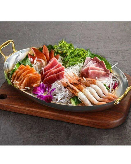 Sophisticated Dual Handle Stainless Steel Steak Plate for Gourmet Dining