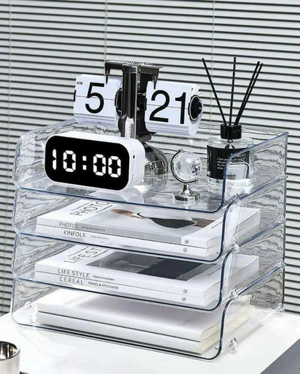 Transparent Acrylic A4 File Storage Organizer - Stackable Desktop Rack for Papers and Magazines