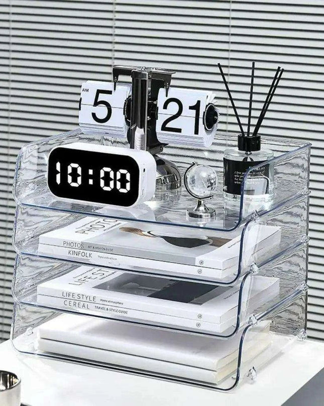 Transparent Acrylic A4 File Storage Organizer - Stackable Desktop Rack for Papers and Magazines